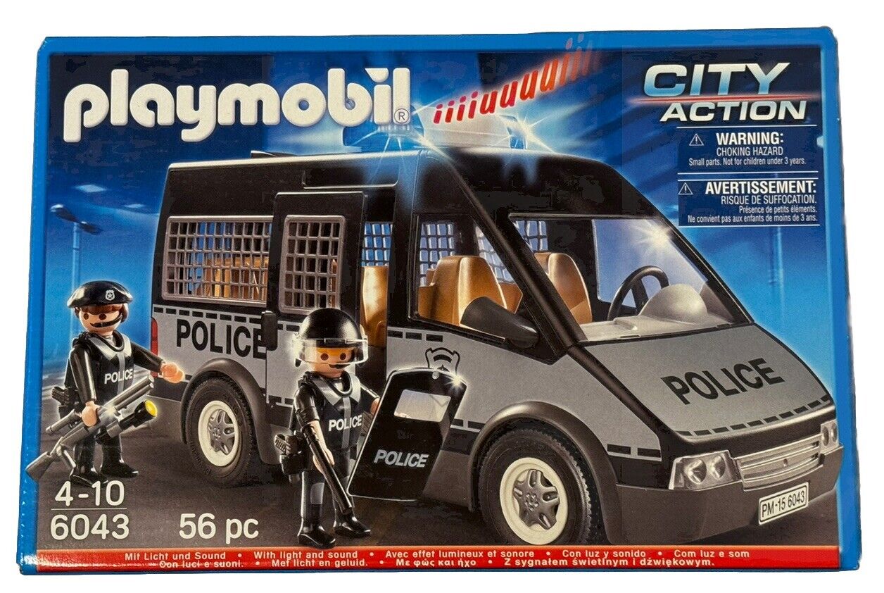 Playmobil 6043 Polizei Mannschaftswagen Van PKW Police SEK Polizisten Licht NEU