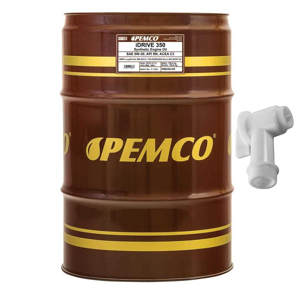 208 Liter PEMCO iDRIVE 350 5W-30 Motoröl API SN ACEA C3 inkl. Auslaufhahn