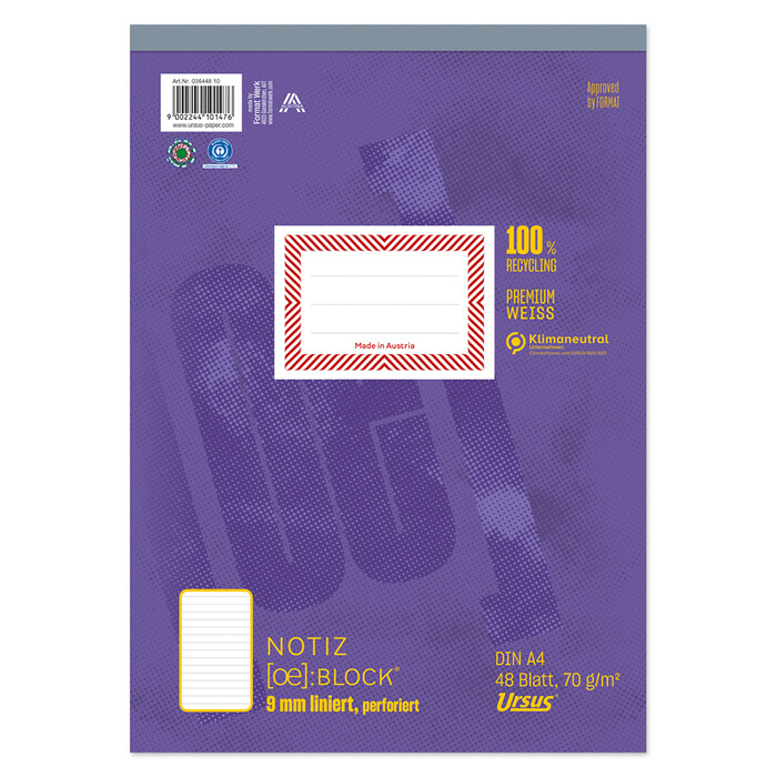 Notizblock A4 48 Blatt 9 mm liniert perforiert