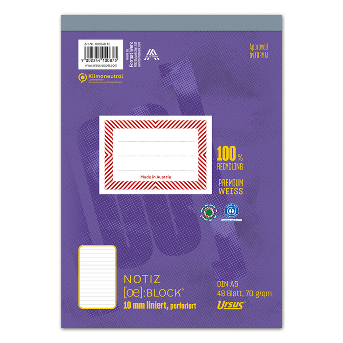 Notizblock A5 48 Blatt 10 mm liniert perforiert