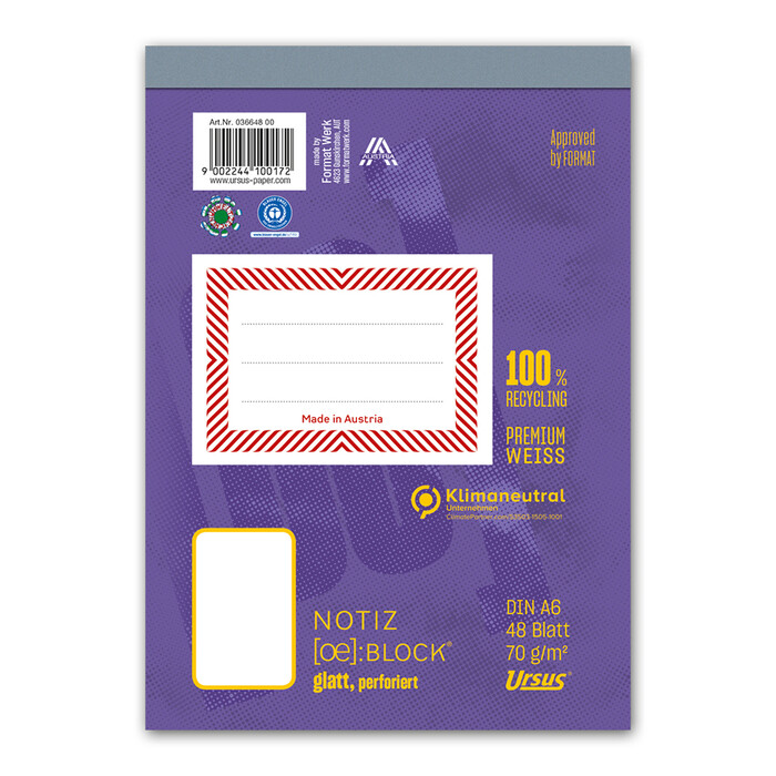 Notizblock A6 48 Blatt glatt