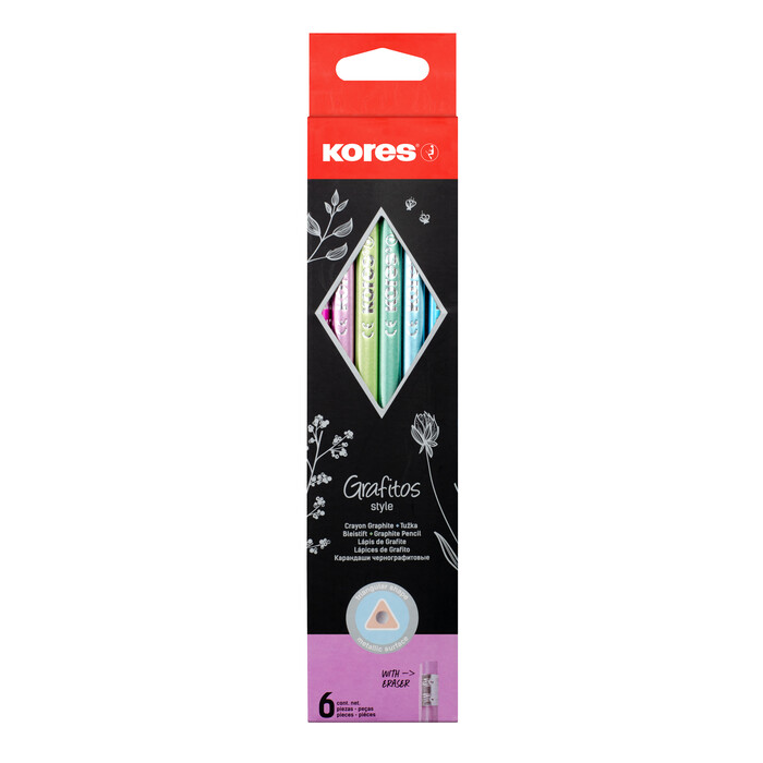 KORES Bleistifte Grafitos Metallic 6er mit Radiertip