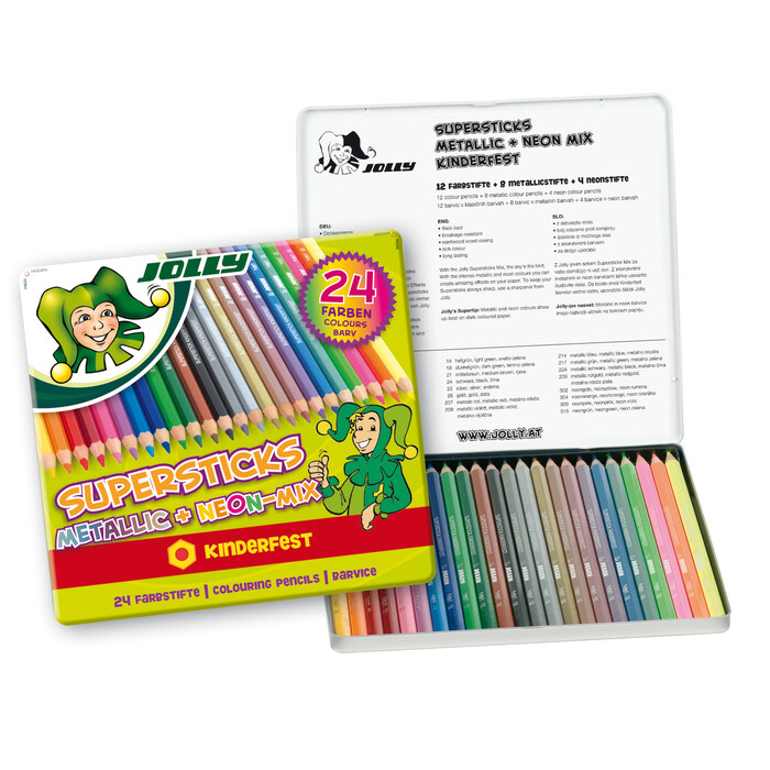 JOLLY Buntstifte Supersticks Classic: Metallic + Neonmix kinderfest 24er