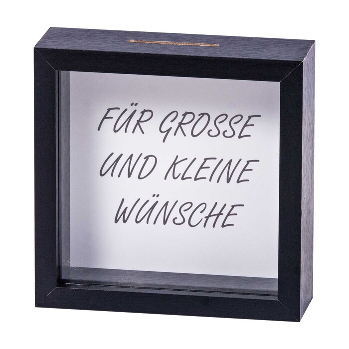 Spardose Für große und kleine Wünsche 15 x 4,5 x 15 cm schwarz/weiß