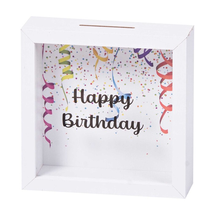 Spardose Happy Birthday 15 x 4,5 x 15 cm bunt