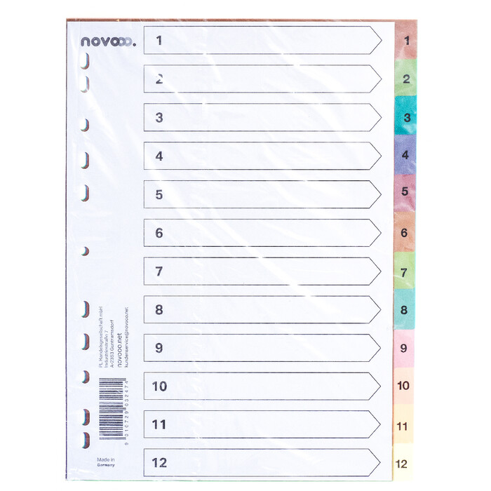 NOVOOO Register A4 Zahlen 1-12 transparent mit mehrfarbigen Taben