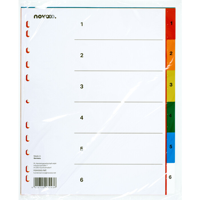 NOVOOO Register A4 Zahlen 1-6 überbreit mehrere Farben