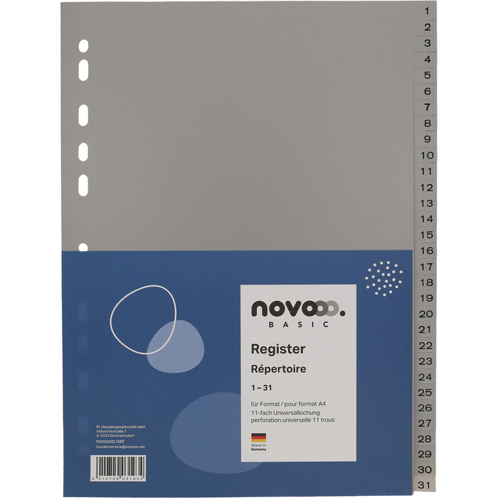 NOVOOO Basic Register A4 Zahlen 1-31 grau