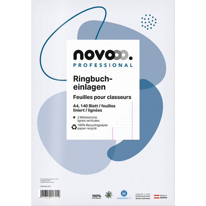 NOVOOO Professional Ringbucheinlagen A4 liniert 140 Bl. 2 Mittelstriche