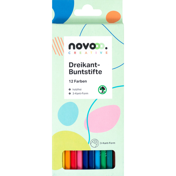 NOVOOO Creative Dreikant-Buntstifte 12 Stk. holzfrei mehrere Farben
