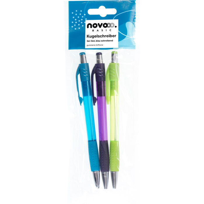 NOVOOO Basic Kugelschreiber-Set M 3 Stück grün/lila/blau