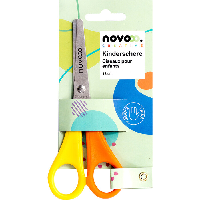 NOVOOO Kinderschere für Linkshänder 13 cm gelb/orange