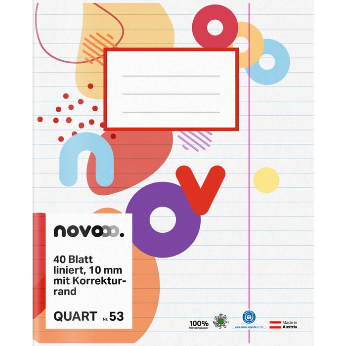 NOVOOO Heft Quart 40 Blatt liniert 10 mm mit Korrekturrand Nr. 53