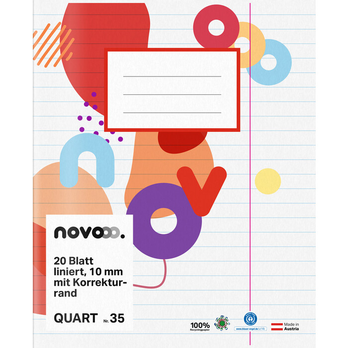 NOVOOO Quartheft 20 Blatt liniert 10 mm mit Korrekturrand Nr. 35