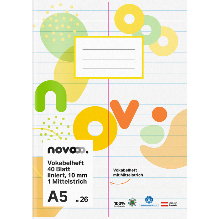 NOVOOO Vokabelheft A5 40 Blatt liniert 10 mm mit Mittelstrich Nr. 26