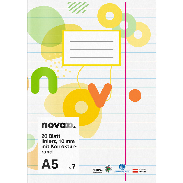 NOVOOO Heft A5 20 Blatt liniert 10 mm mit Korrekturrand Nr. 7