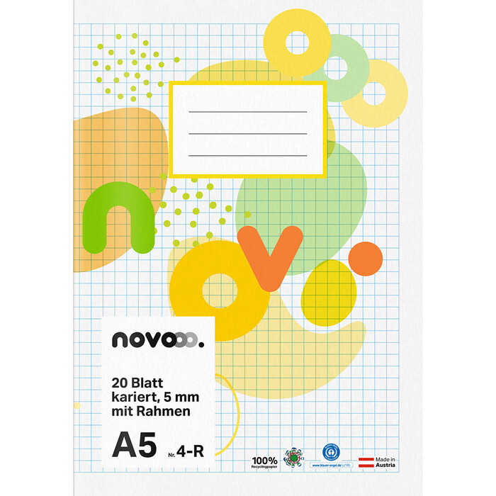 NOVOOO Heft A5 20 Blatt kariert 5 mm mit Rahmen Nr. 4-R
