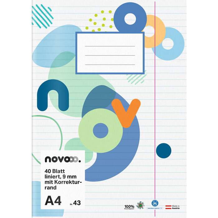 NOVOOO Heft A4 40 Blatt liniert 9 mm mit Korrekturrand Nr. 43