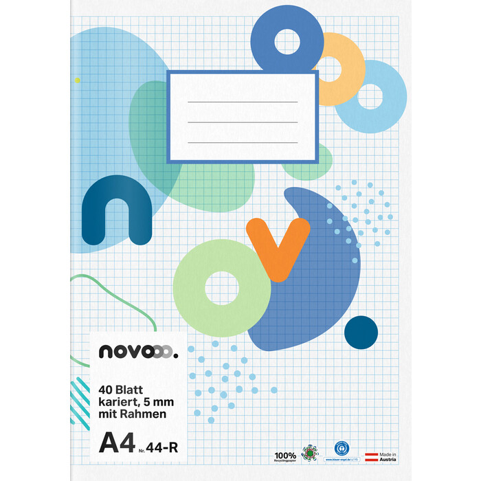 NOVOOO Heft A4 40 Blatt kariert 5 mm mit Rahmen Nr. 44-R