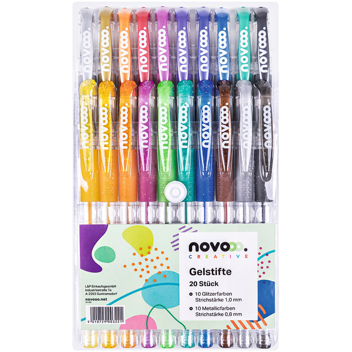 NOVOOO Creative Gelstifte Glitzer/Metallic 20 Stück mehrere Farben