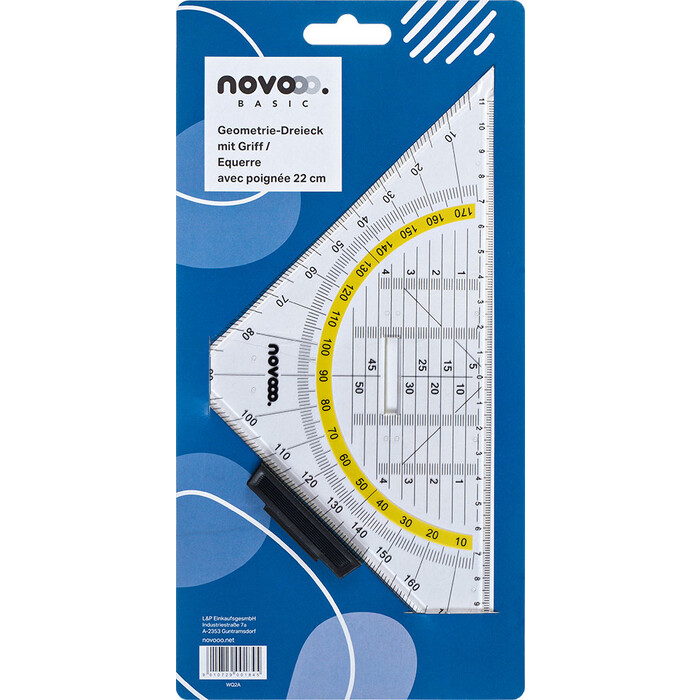 NOVOOO Geometrie-Dreieck mit Griff 22 cm transparent
