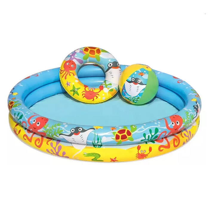 Set aus Pool, Ball und Schwimmreifen 122 x 20 cm bunt