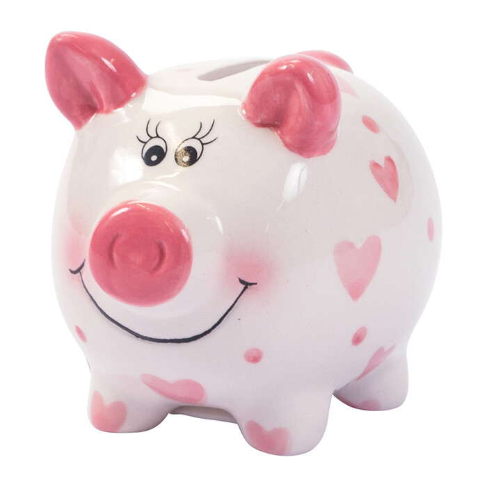 Sparschwein mit Herzen 8 x 6,5 x 8,5 cm rosa