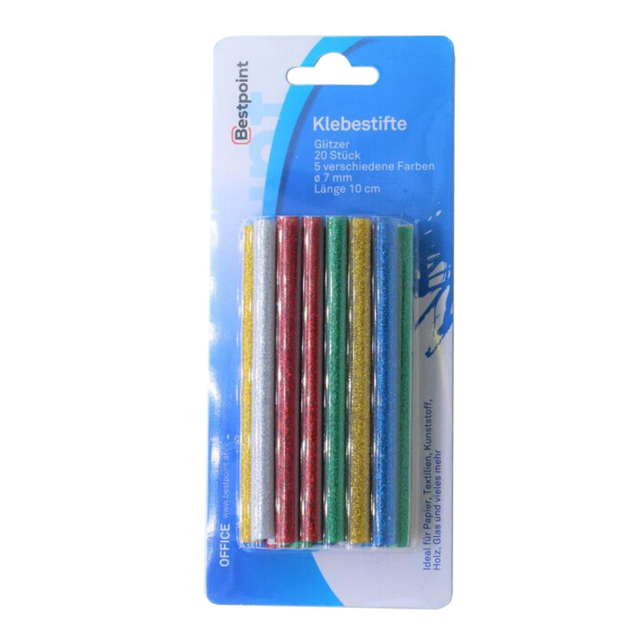 BESTPOINT Klebestifte für Klebepistole glitzernd 10 cm 20 Stück mehrere Farben