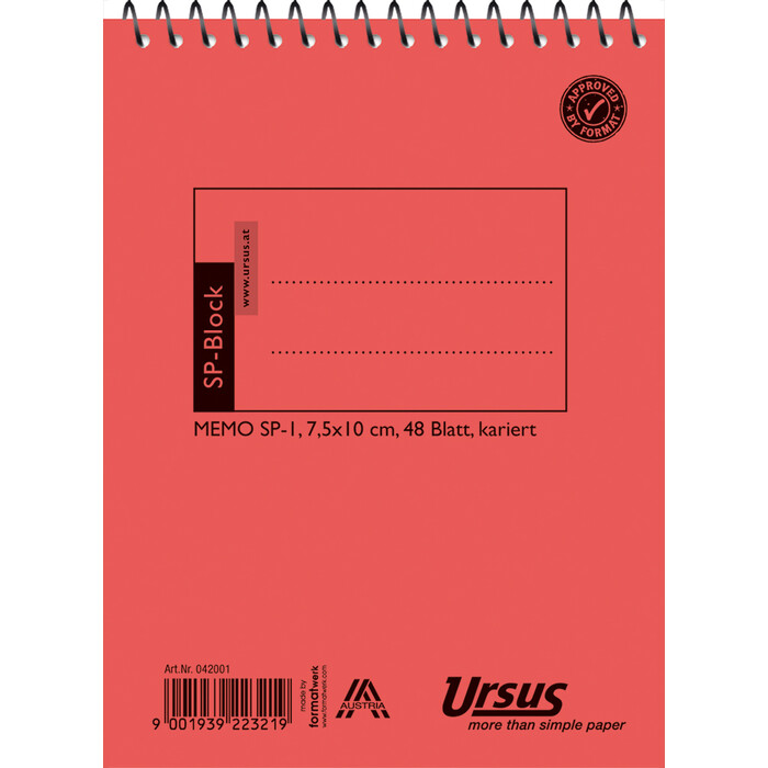 URSUS BASIC Spiralblock 7,5 x 10 cm SP1 48 Blatt kariert