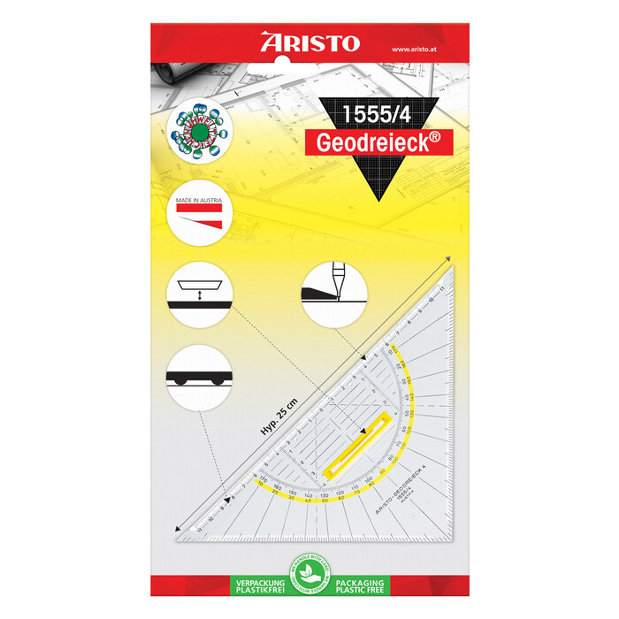 ARISTO AR1555/4 Geodreieck® 25 cm Griff lösbar transparent