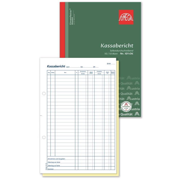 OMEGA DRUCK Kassabericht, A4 hoch, 2 x 50 Blatt