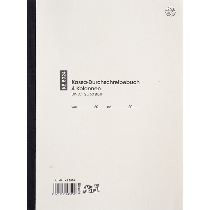 OMEGA Kassabuch KB 8924, A4, 4-reihig, 2 x 50 Blatt