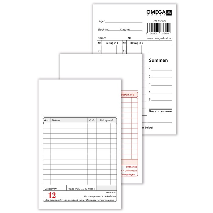 OMEGA DRUCK Kassablock 10 x 15 cm 2 x 50 Blatt