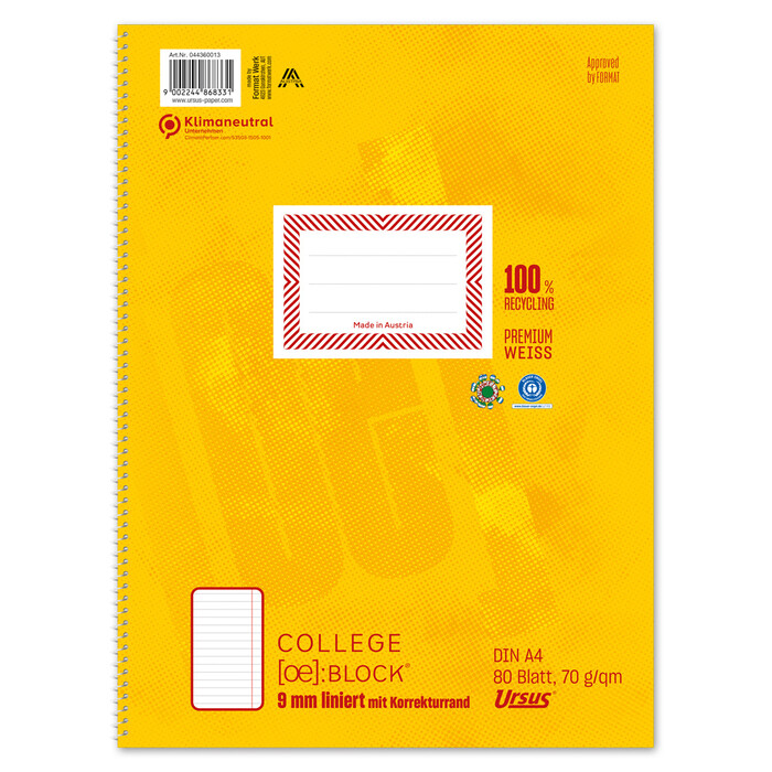 URSUS Collegeblock A4 80 Blatt liniert mit KR