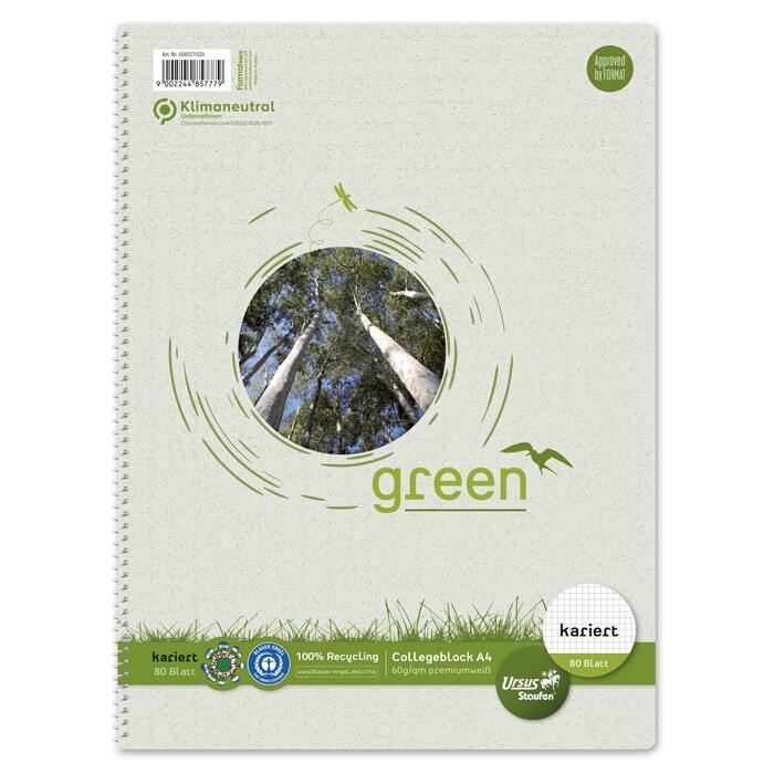 URSUS GREEN Collegeblock A4 Recycling 80 Blatt kariert