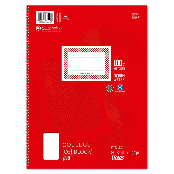 URSUS Collegeblock A4 80 Blatt glatt