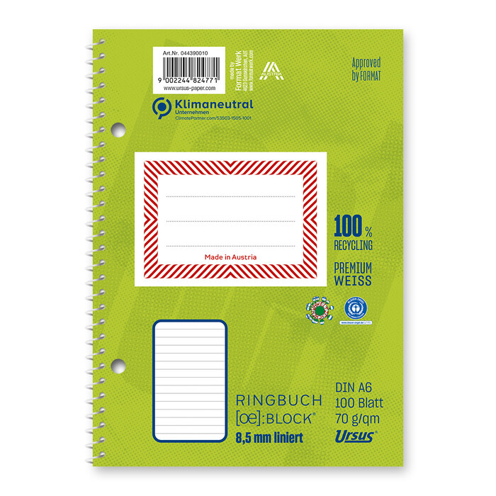 Ringbuchblock A6 100 Blatt 8,5 mm liniert