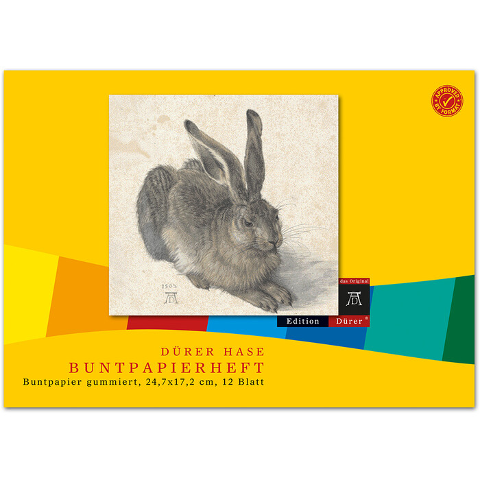 Dürer Hase Buntpapierheft 12 Blatt gummiert