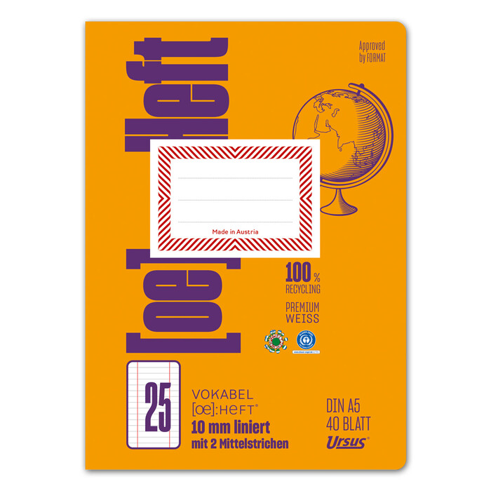 URSUS Vokabelheft OE.25 A5 40 Blatt liniert mit 2 Mittelstrichen