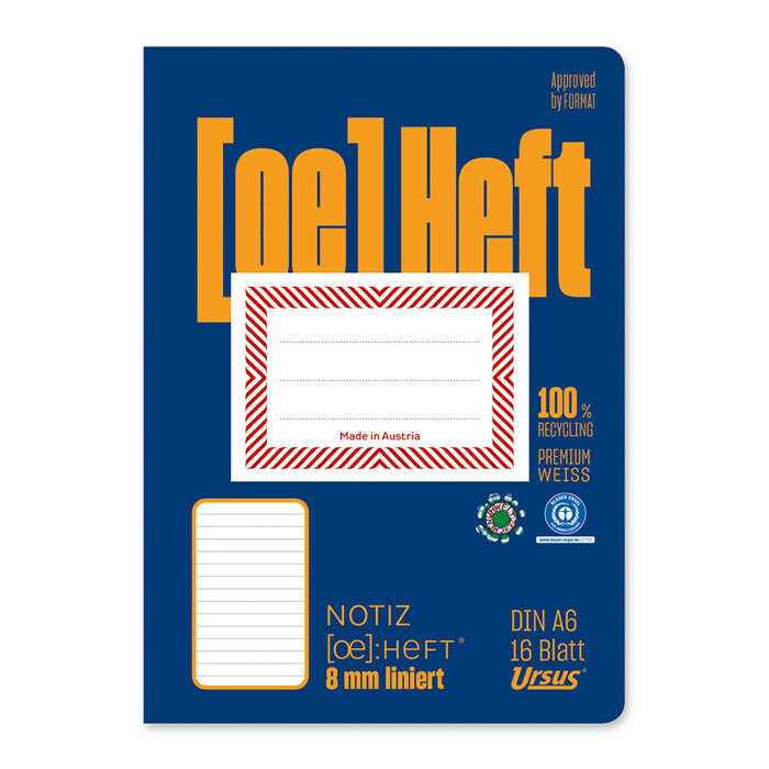 Notizheft A6 16 Blatt 8 mm liniert