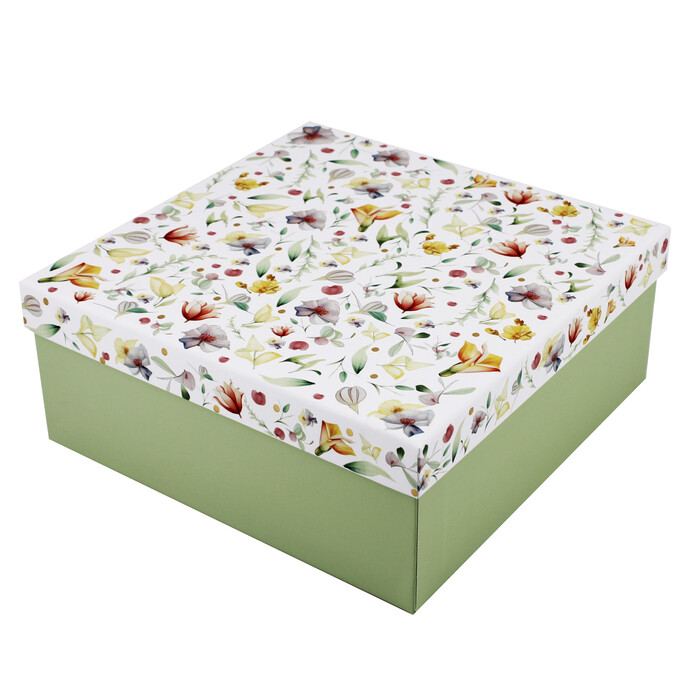 Geschenkkarton Bunte Blumen quadratisch 16 x 16 x 6,5 cm bunt