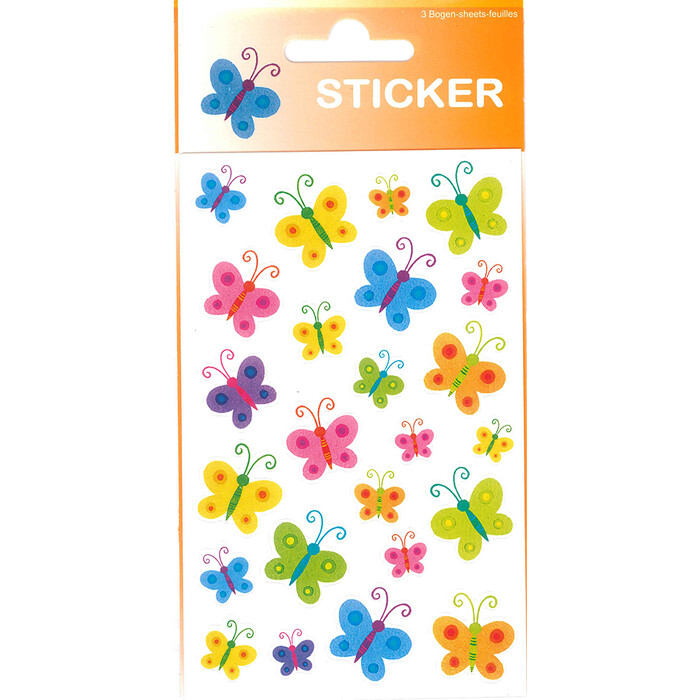 Sticker Schmetterlinge bunt, 3 Blatt