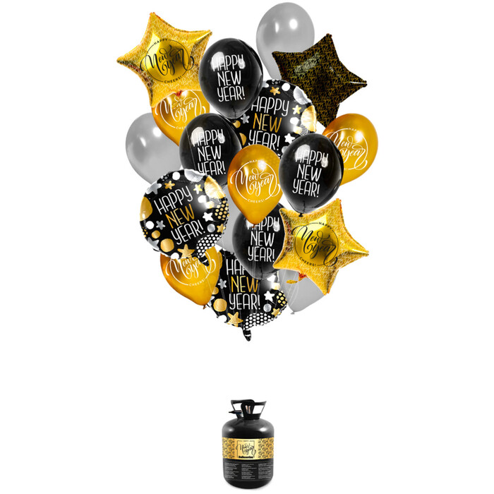 FOLAT Heliumflasche inkl. 30 Ballons Happy New Year mehrere Farben