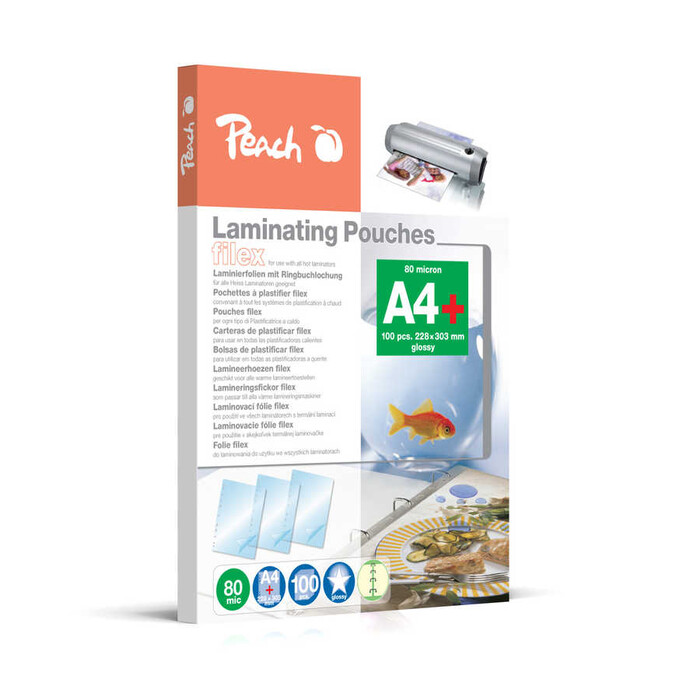 PEACH Laminierfolie A4 80 mµ glänzend mit Lochrand 100 Stück