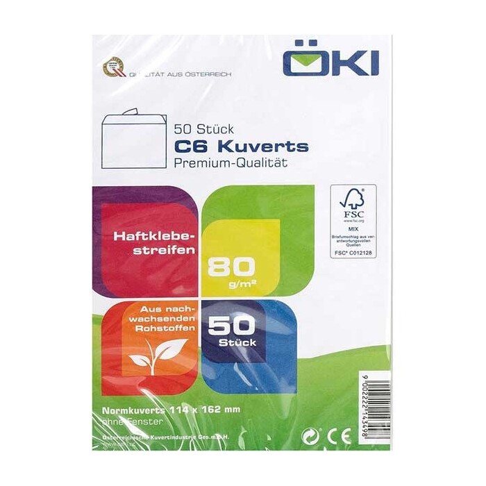 ÖKI Kuvert C6 mit Haftstreifen 50 Stück weiß