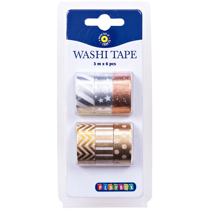 Washi Tape Set 6 Stück mit Metallic-Effekt bunt