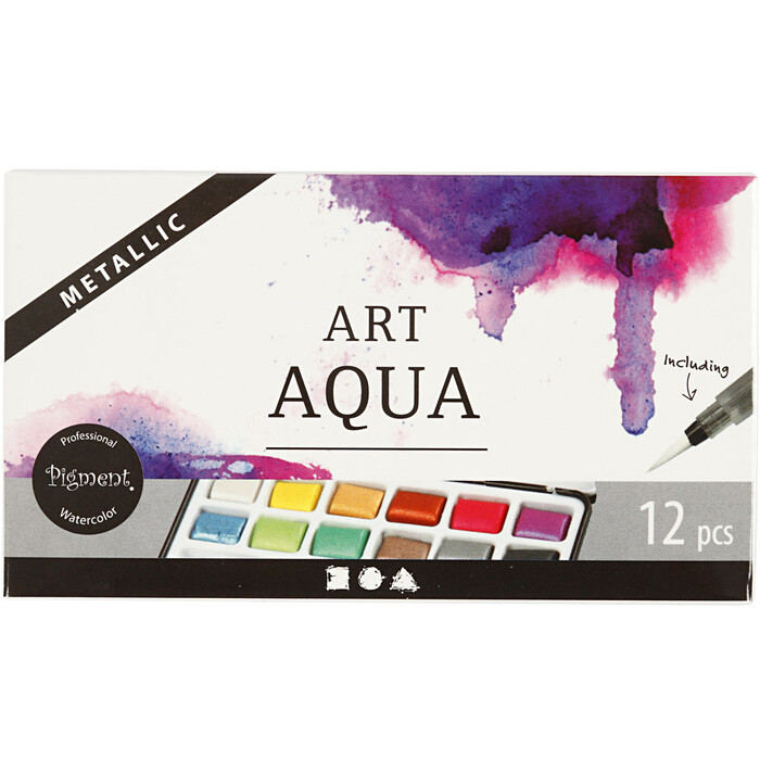 CREATIV COMPANY Metallic-Aquarellfarben-Set 12 Farben inklusive Wassertank-Pinsel