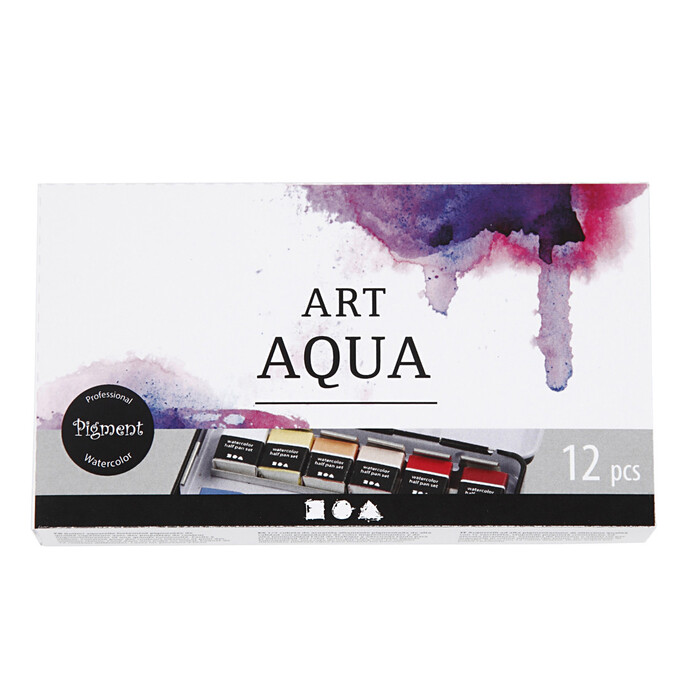 Art Aqua Aquarellfarben-Set, 12 Farben, Metallkasten mit Halbnapf