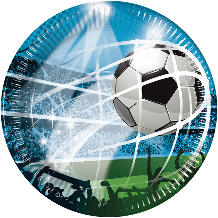 Pappteller Football Party Ø 23 cm 8 Stück blau