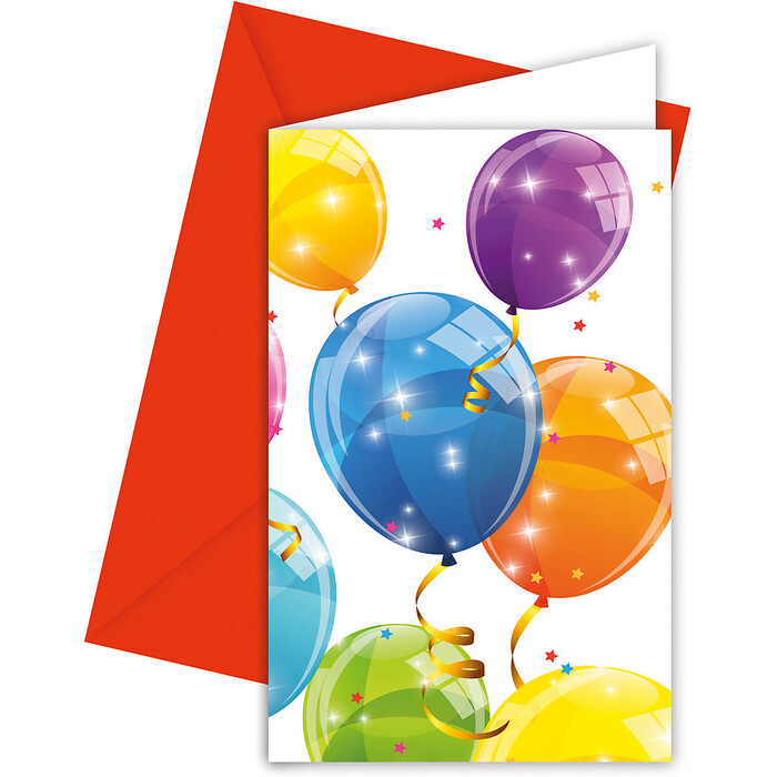 Einladungskarten Sparkling Balloons inkl. Umschläge 6 Stück bunt